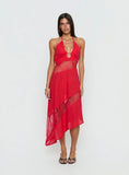 Down With Love Asymmetrical Midi Dress Red