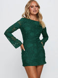 Jadee Long Sleeve Mini Dress Green Burnout