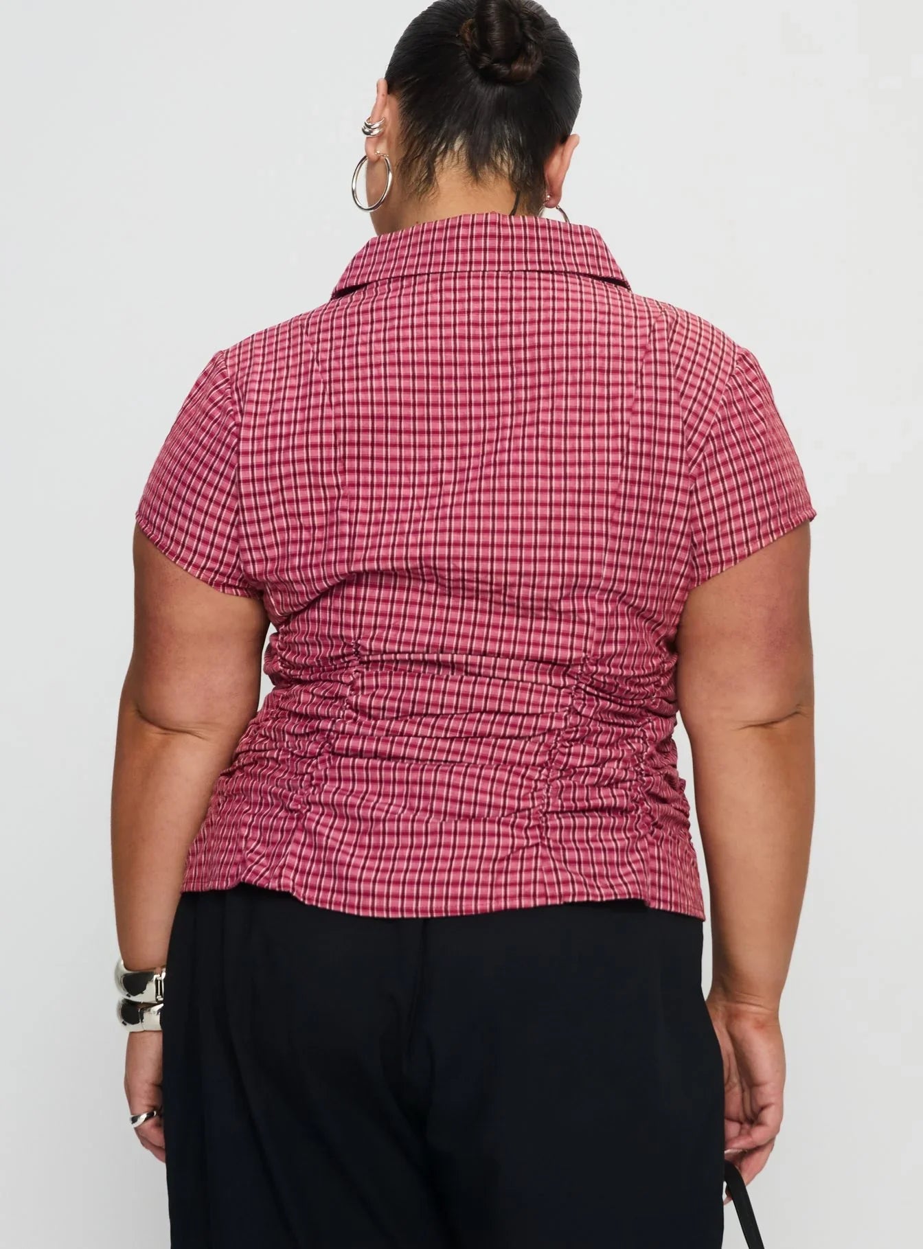 Meryn Ruched Top Red Check Curve
