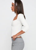 So American Rib 3 4 Sleeve Top White