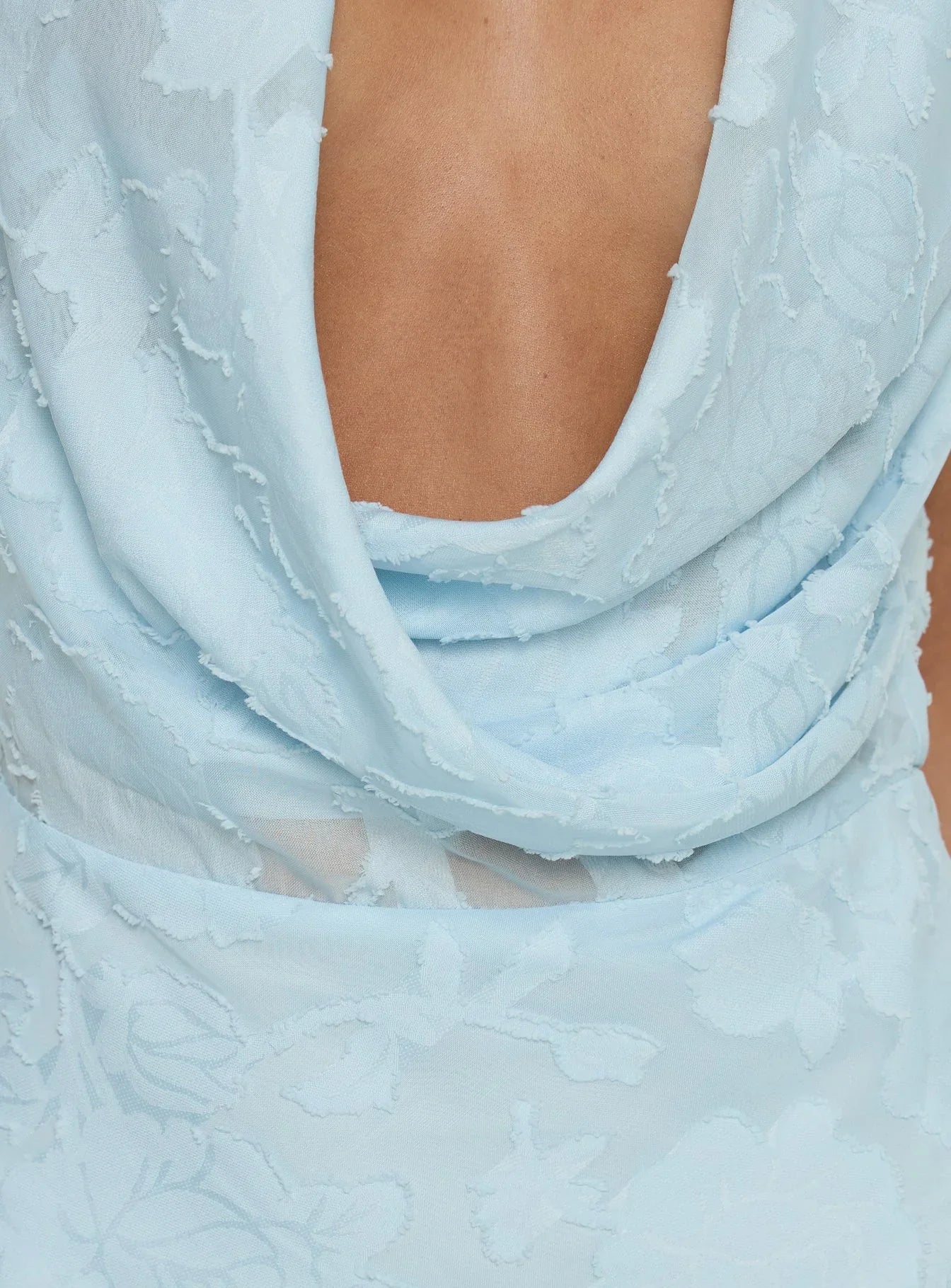 Invisible String Cowl Plunge Backless Maxi Dress Light Blue