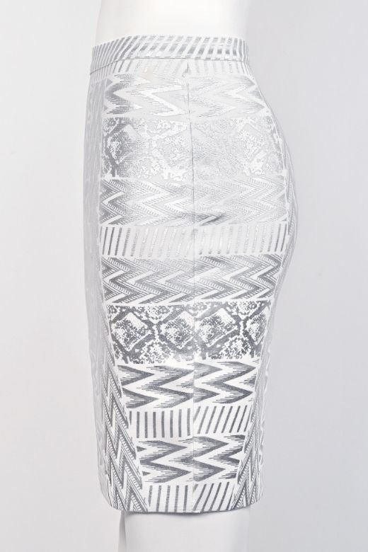 High Waist Metallic Leather Mini Skirt Silver