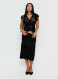 Atira Midi Skirt Leaf Flower Black