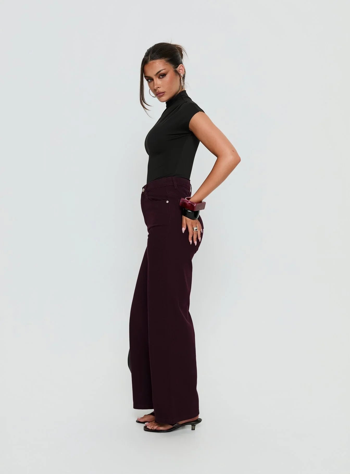 Nicolo High Rise Straight Leg Jeans Currant