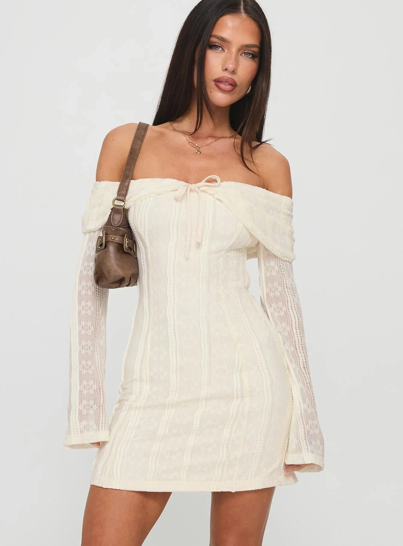 Colettie Long Sleeve Mini Dress Cream
