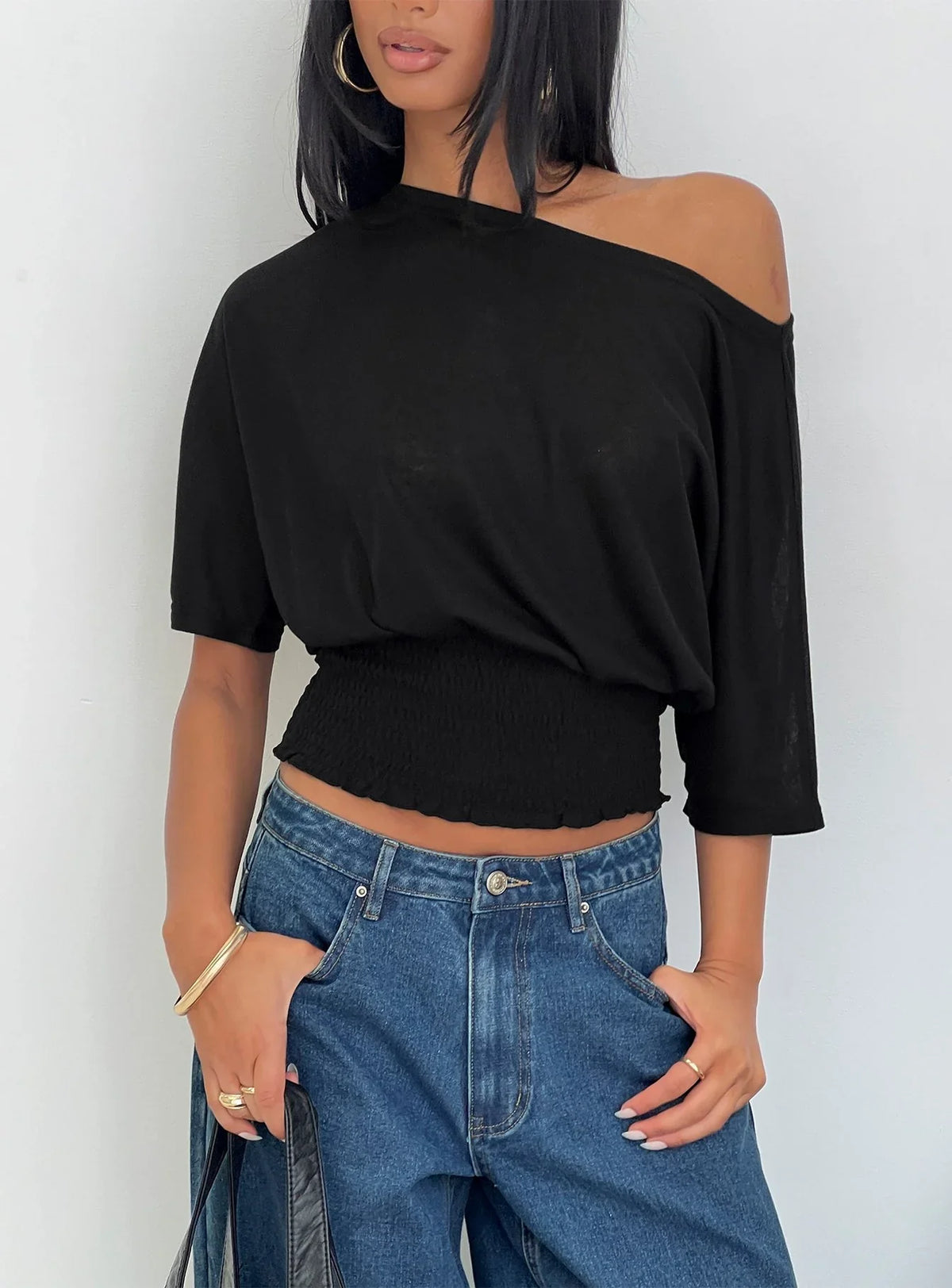 Dayten Off Shoulder Sheer Top Black