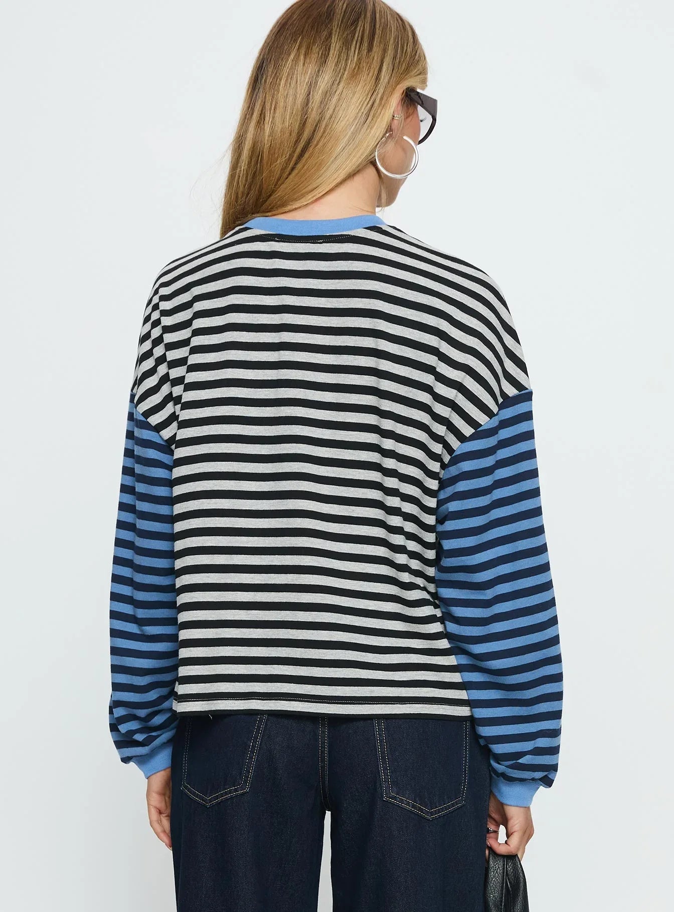 Taysha Long Sleeve Top Black Grey Stripe