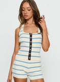 Adiana Halter Knit Top Cream Blue Stripe