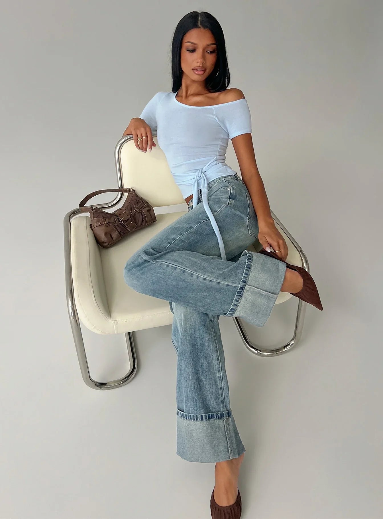 Kastor One Shoulder Short Sleeve Top Pale Blue