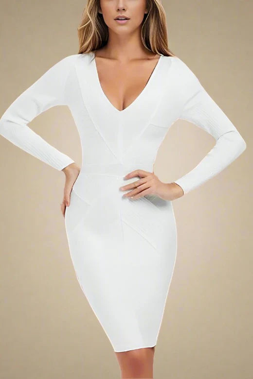 Coco Long Sleeve Bandage Dress White Pearl Sale