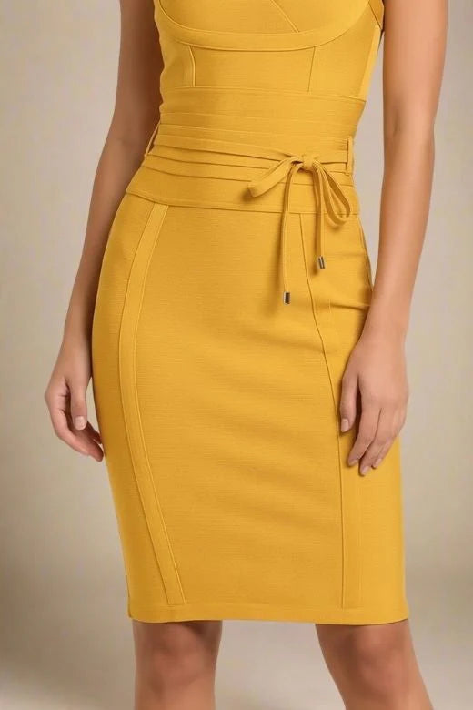 Bek Bandage Dress Mustard Yellow