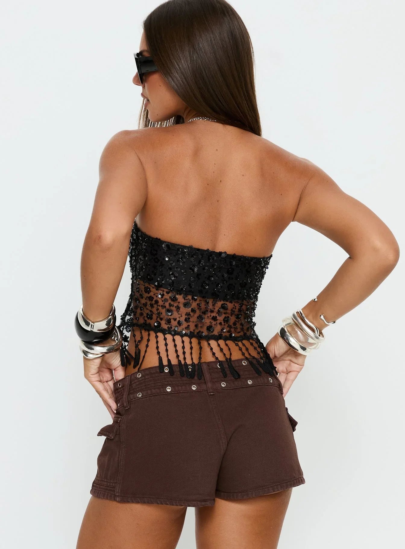 Tameika Beaded Strapless Top Black