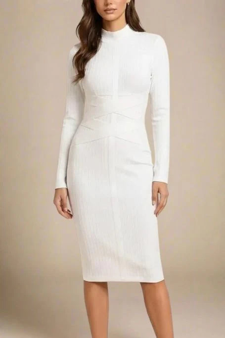 Jane Long Sleeve Bodycon Midi Dress White Pearl Sale
