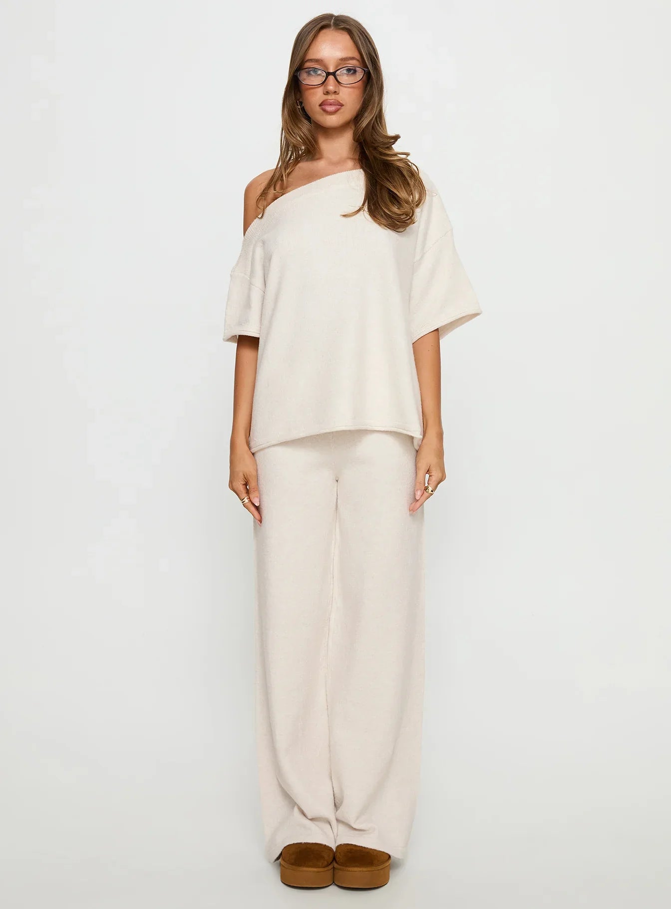 Kourta Off Shoulder Oversized Knit Top Oat