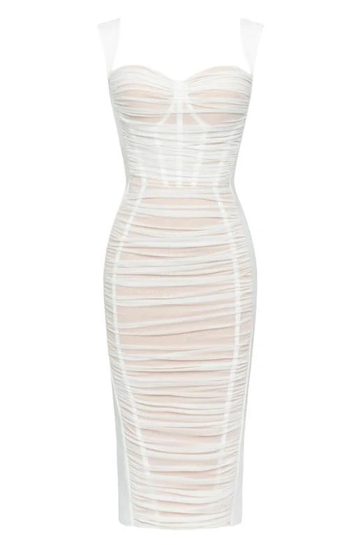 Marilyn Bodycon Wrap Midi Dress White Pearl