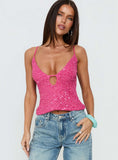 Feel The Vibrations Sequin Top Hot Pink