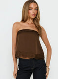 Sheyla Strapless Satin Lace Trim Top Chocolate