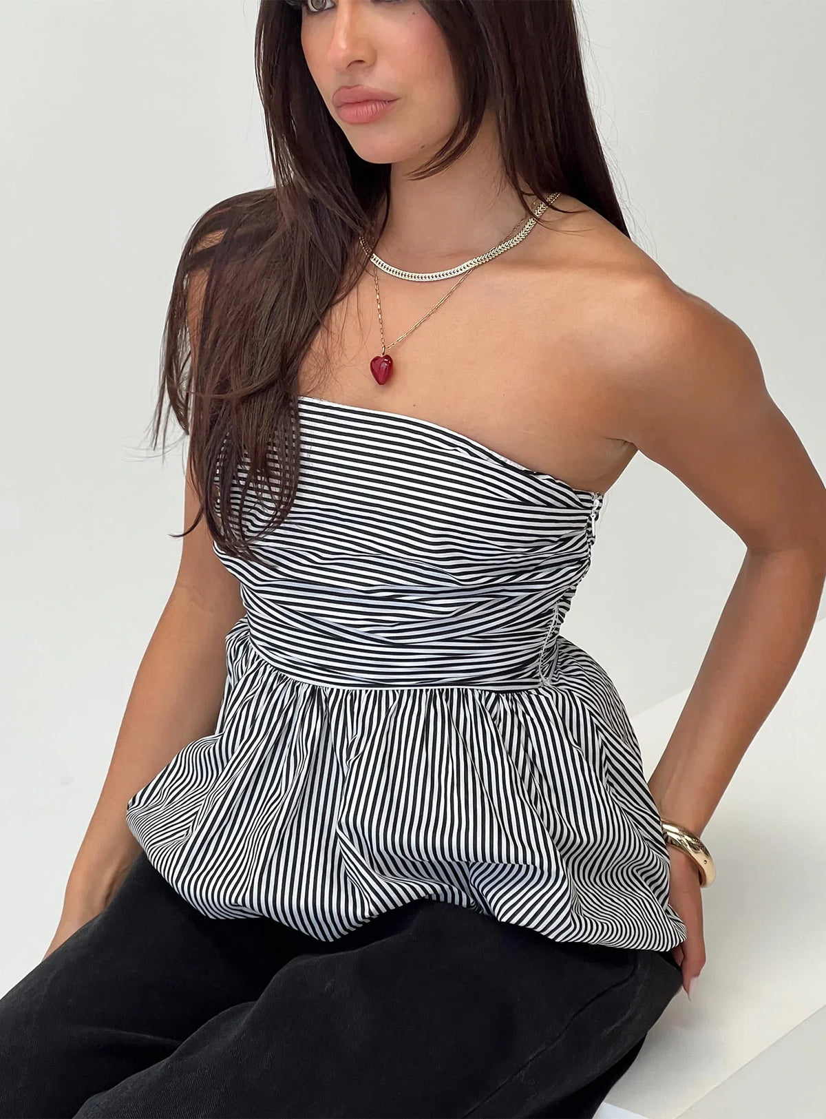 Selenea Bubble Hem Top Black White
