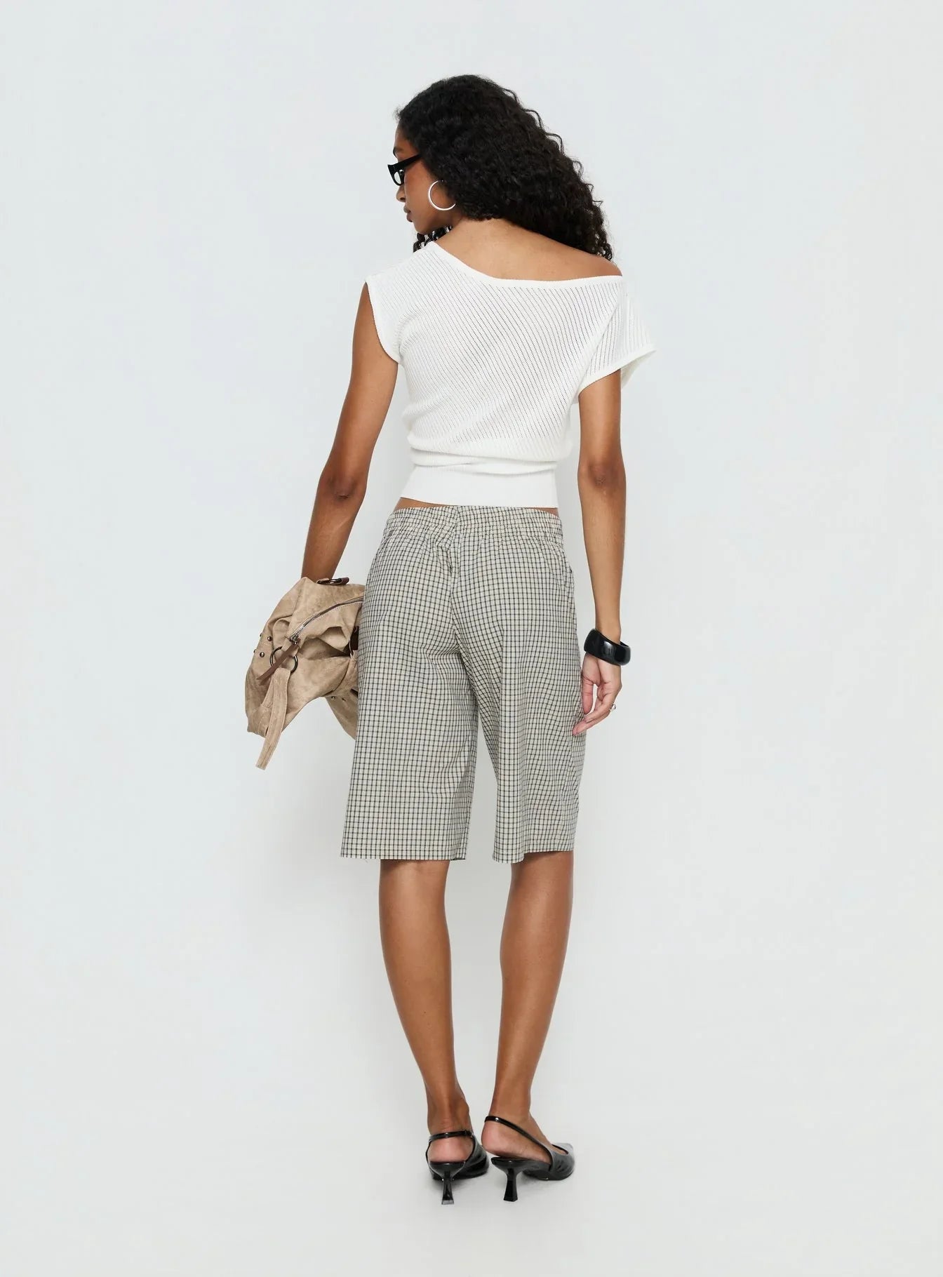 Sevigney Long Elasticated Shorts Cream Check