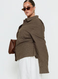 Xinia Tie Waist Long Sleeve Shirt Brown Check Curve