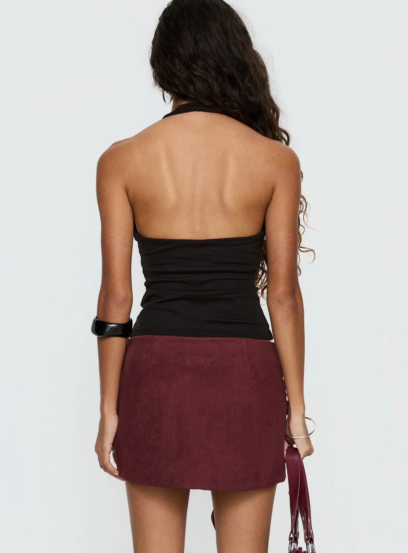 Lowretta Faux Suede Belt Mini Skirt Burgundy