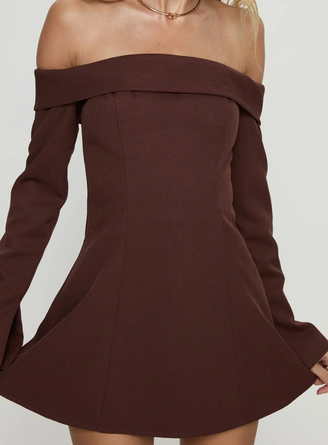 Daija Off Shoulder Long Sleeve Playsuit Brown