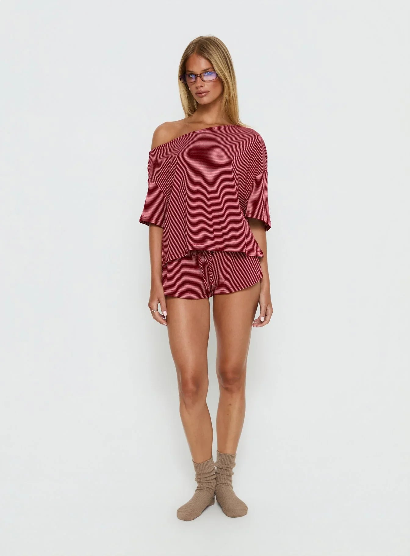 Sugar Surge Tie Waist Shorts Cherry Stripe