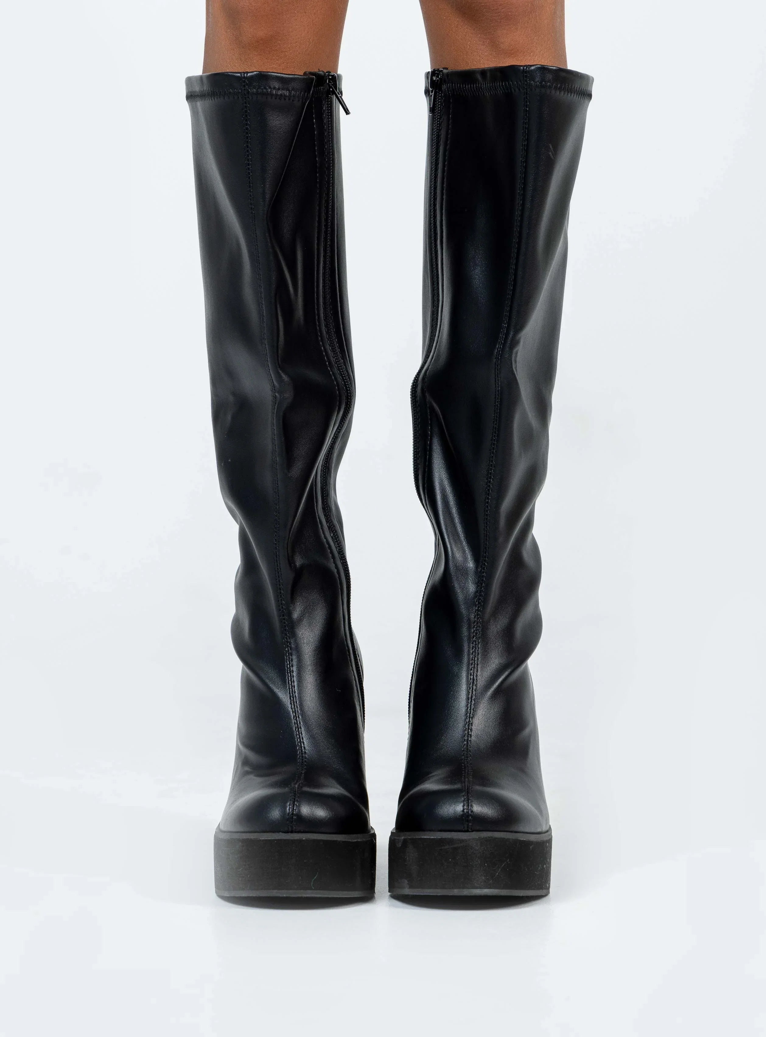 Coline Knee High Platform Boots Black