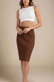 Pencil Bandage Knitted Knee Length Skirt Tan Brown