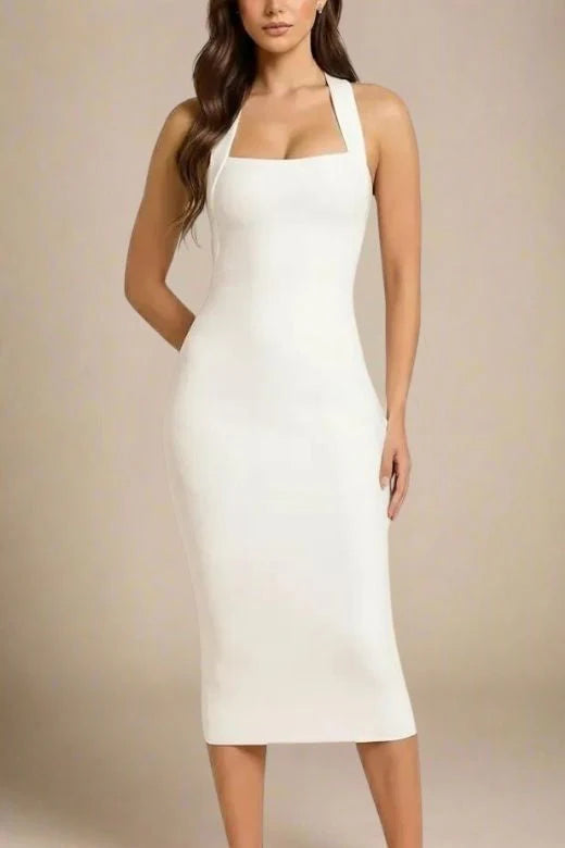 Raya Bodycon Midi Dress White Pearl