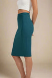 Pencil High Waist Bandage Knee Length Skirt Teal Blue