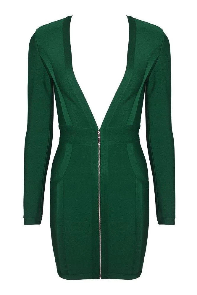 Eva Long Sleeve Bandage Mini Dress Emerald Green