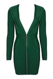 Eva Long Sleeve Bandage Mini Dress Emerald Green