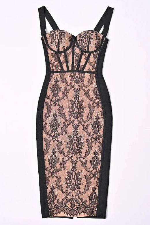 Genevieve Bodycon Lace Midi Dress Classic Black Sale