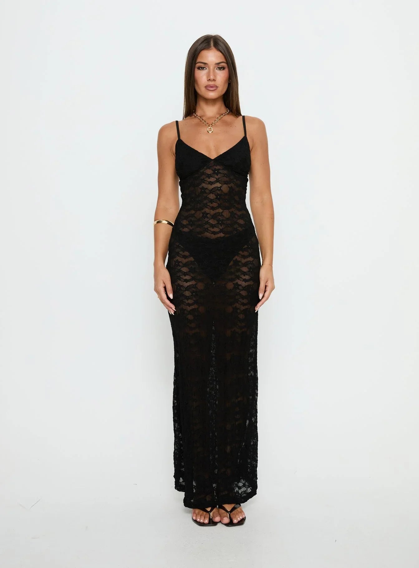 Blackpool Lace V Neck Maxi Dress Black