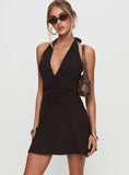 Rafelle Halter Mini Dress Brown