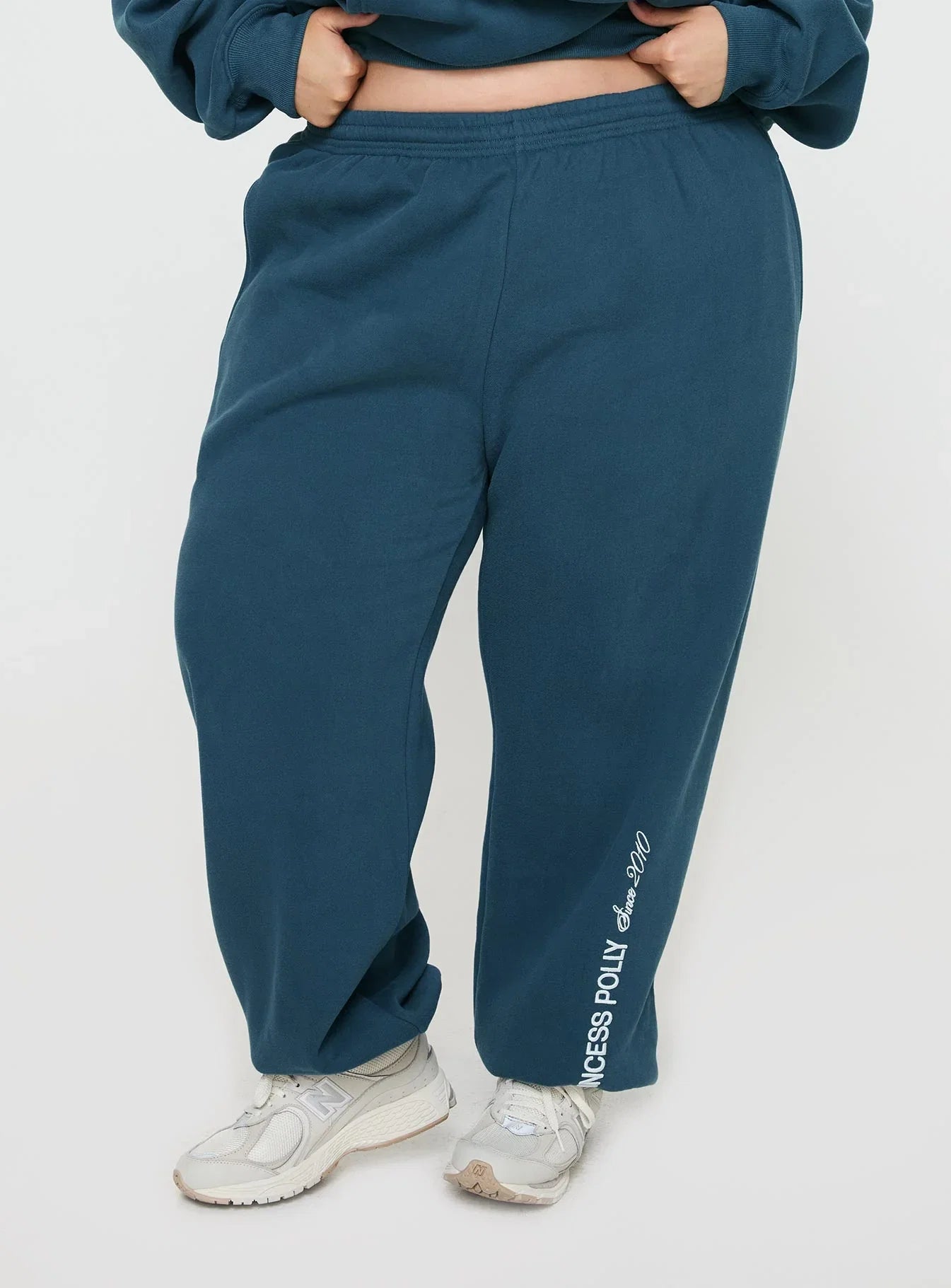 Princess Polly Track Pants Block Cursive Text Slate Curve