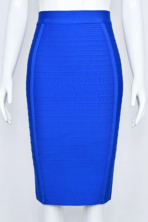 Pencil Bandage Knitted Knee Length Skirt Royal Blue