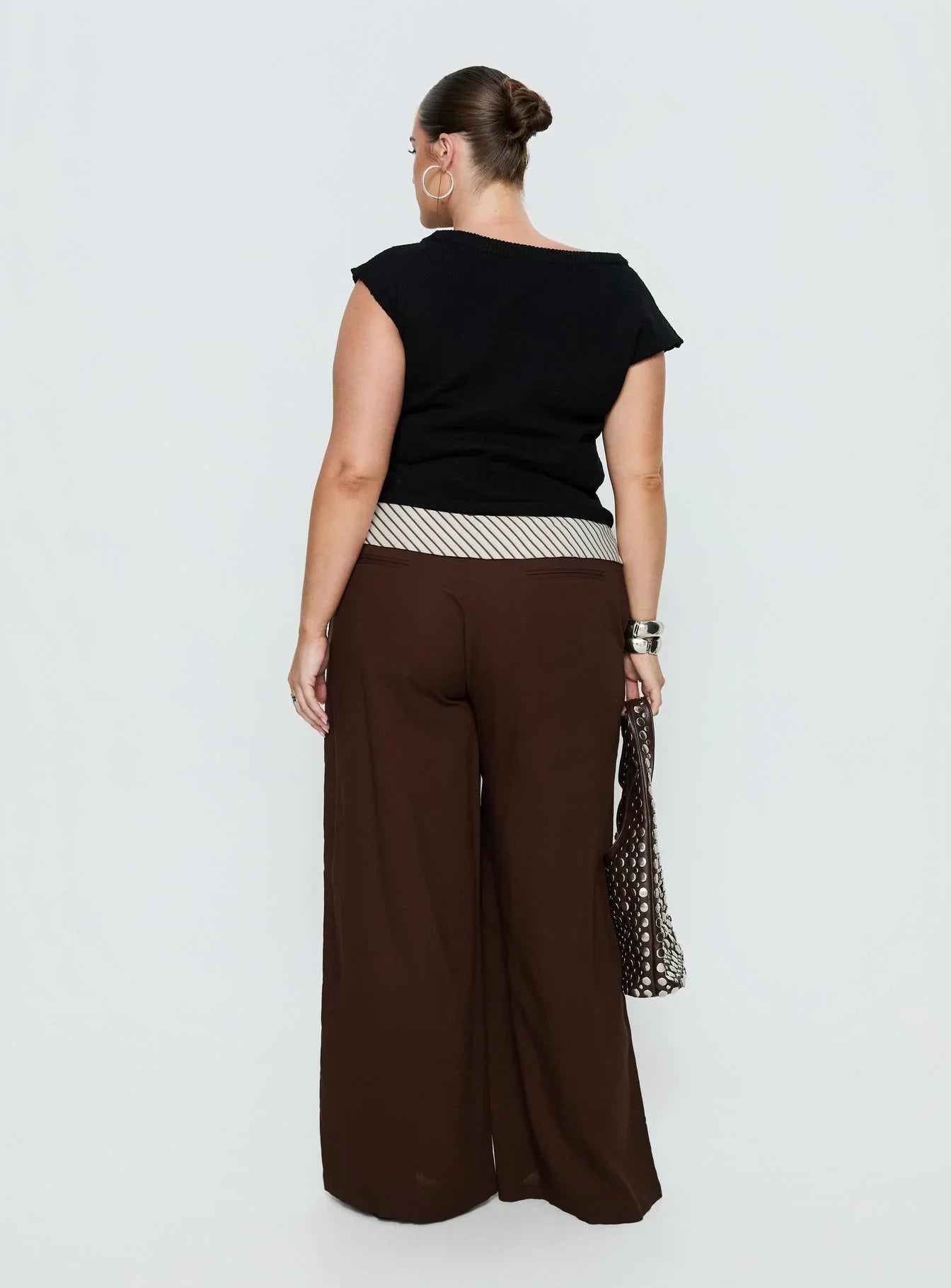 Past Life Fold Over Waistband Pant Brown / Stripe Curve