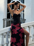Cooperi Maxi Skirt Black Red Floral