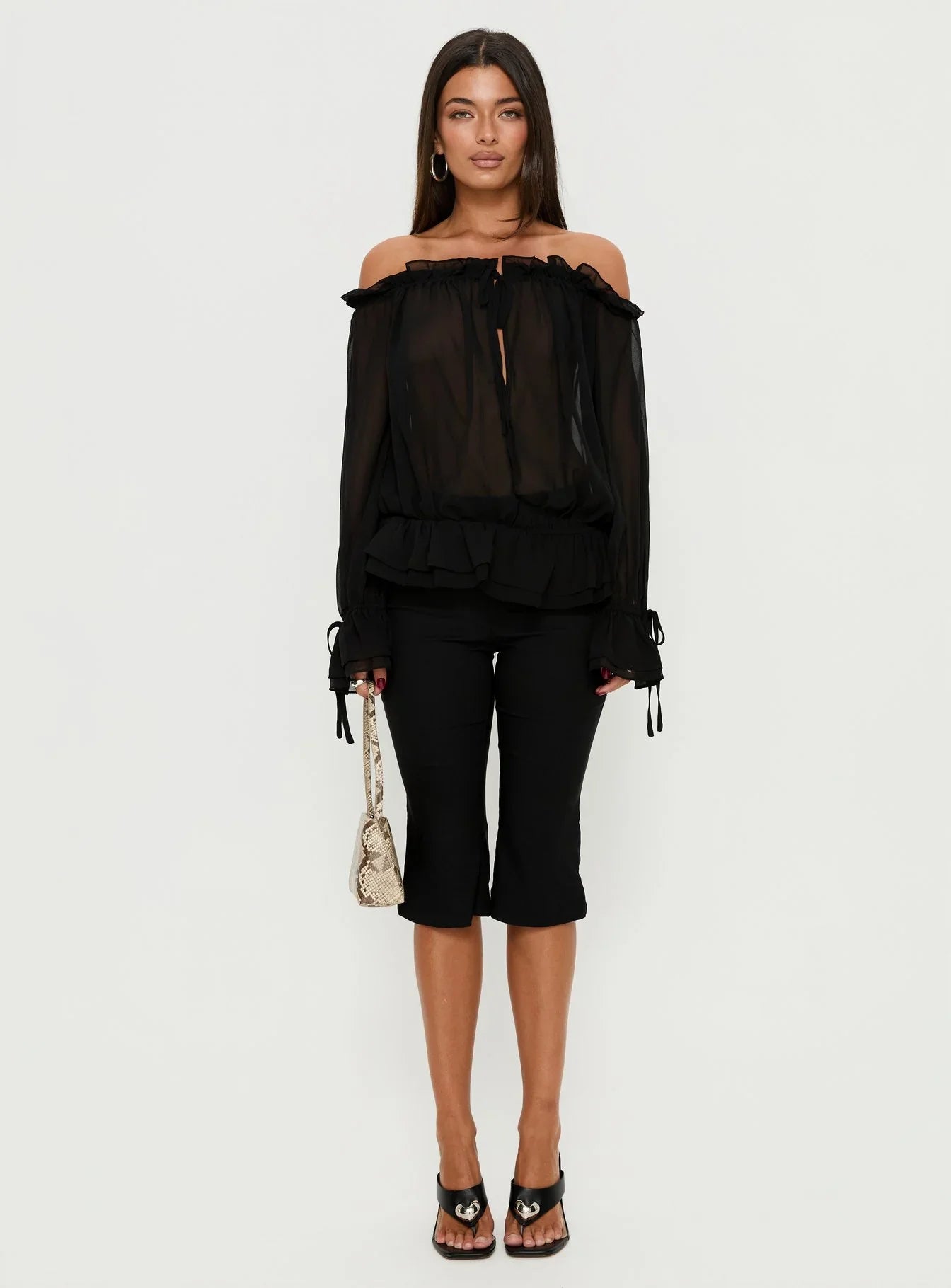 Madelina Frill Long Sleeve Top Black