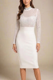 Hazel Long Sleeve Bodycon Dress White Pearl