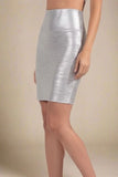 High Waist Leather Pencil Skirt Mini Length Metallic Silver