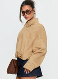 Enlightened Faux Suede Bomber Jacket Beige