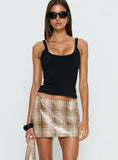 Cherice Sequin Mini Skirt Beige Plaid
