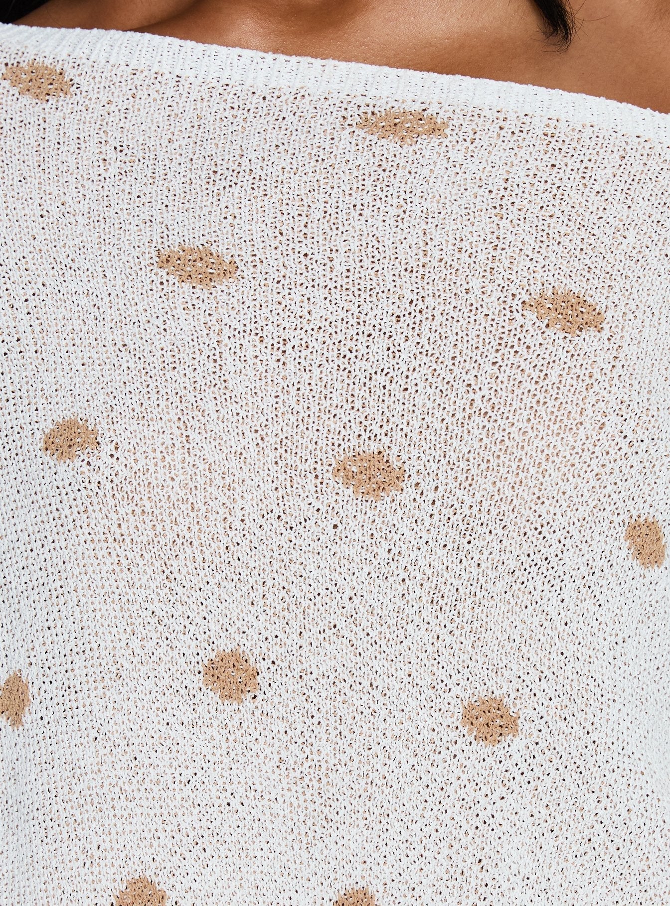Harvy Off Shoulder Knit Sweater White Polka
