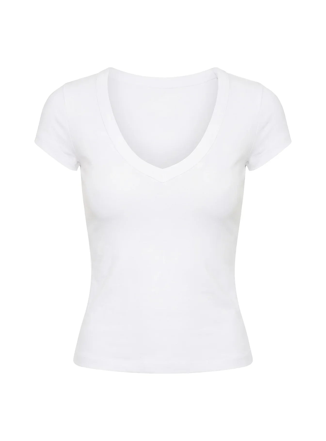 Daily Define Deep V Short Sleeve Top White