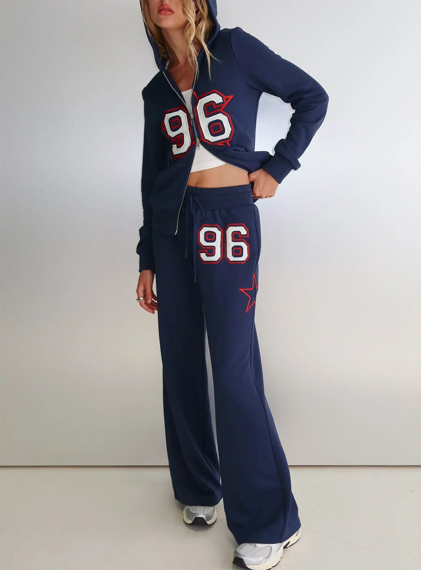 Kari Distressed Patch Track Pant Navy Multi
