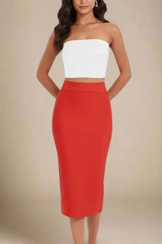 Pencil High Waist Bandage Midi Skirt Lipstick Red