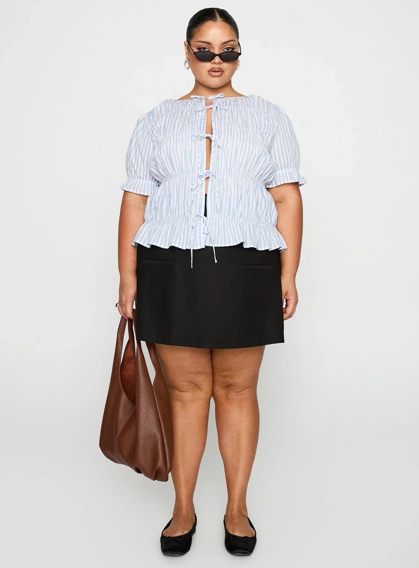 Alistair Bow Tie Top Blue White Stripe Curve